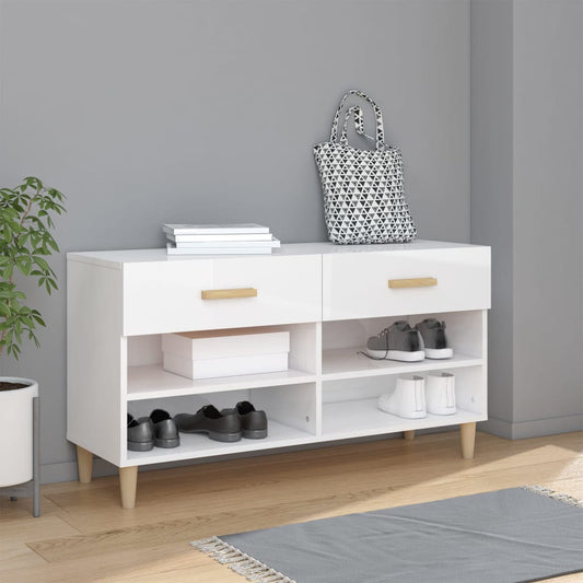 Schuhschrank 102X35X55 Cm Holzwerkstoff Hochglanz-Weiß