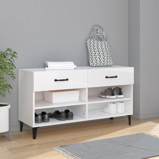 Schuhschrank 102X35X55 Cm Holzwerkstoff Hochglanz-Weiß