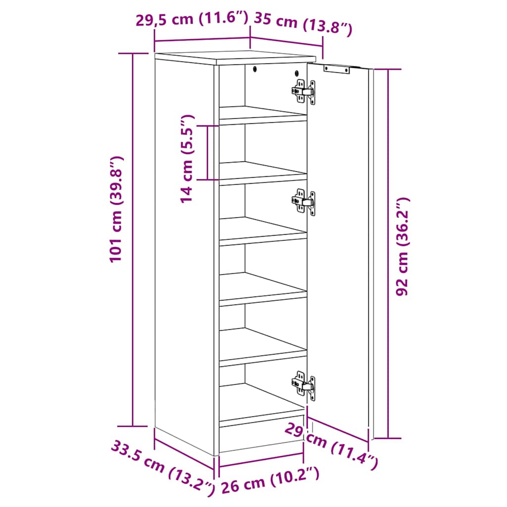 Schuhschrank 30X35X100 Cm Holzwerkstoff Räuchereiche