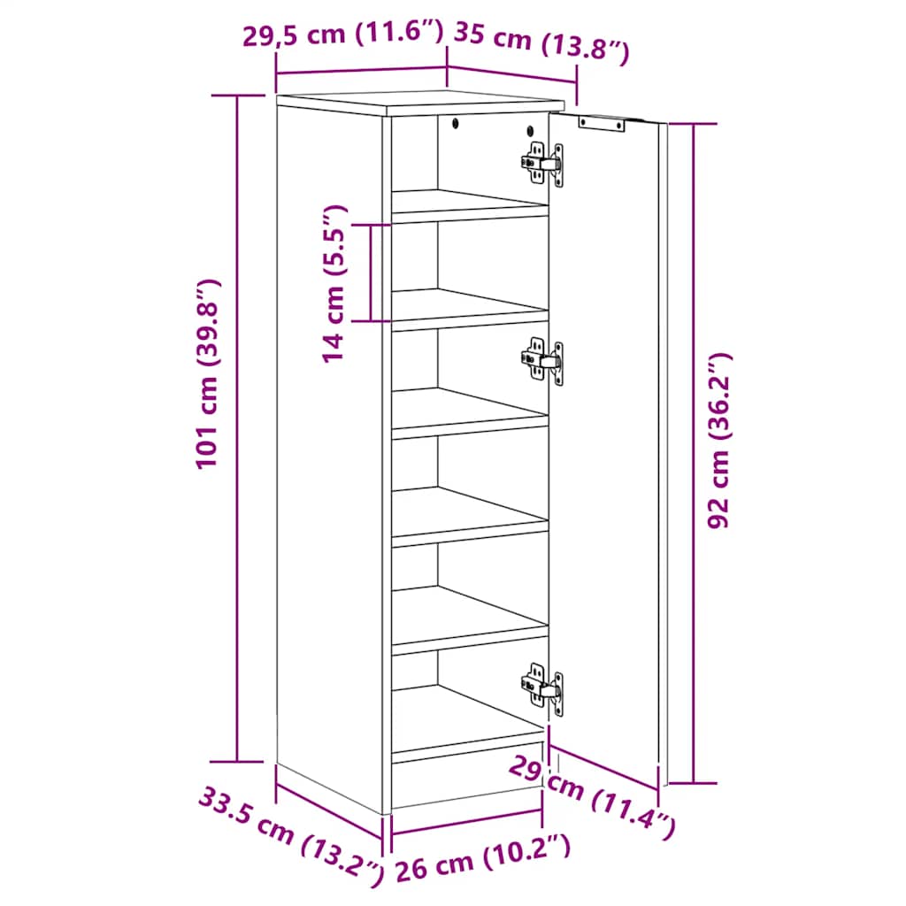 Schuhschrank 30X35X100 Cm Holzwerkstoff Grau Sonoma