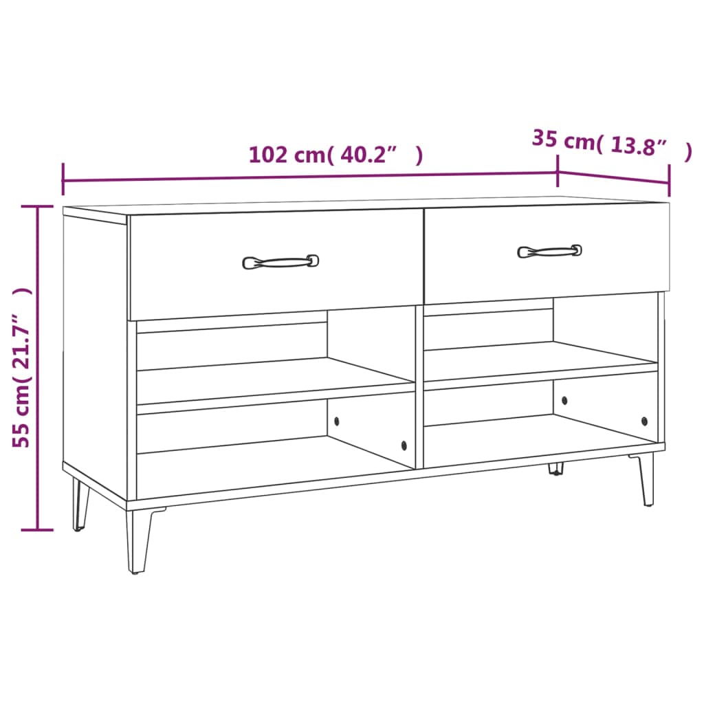Schuhschrank 102X35X55 Cm Holzwerkstoff Grau Sonoma