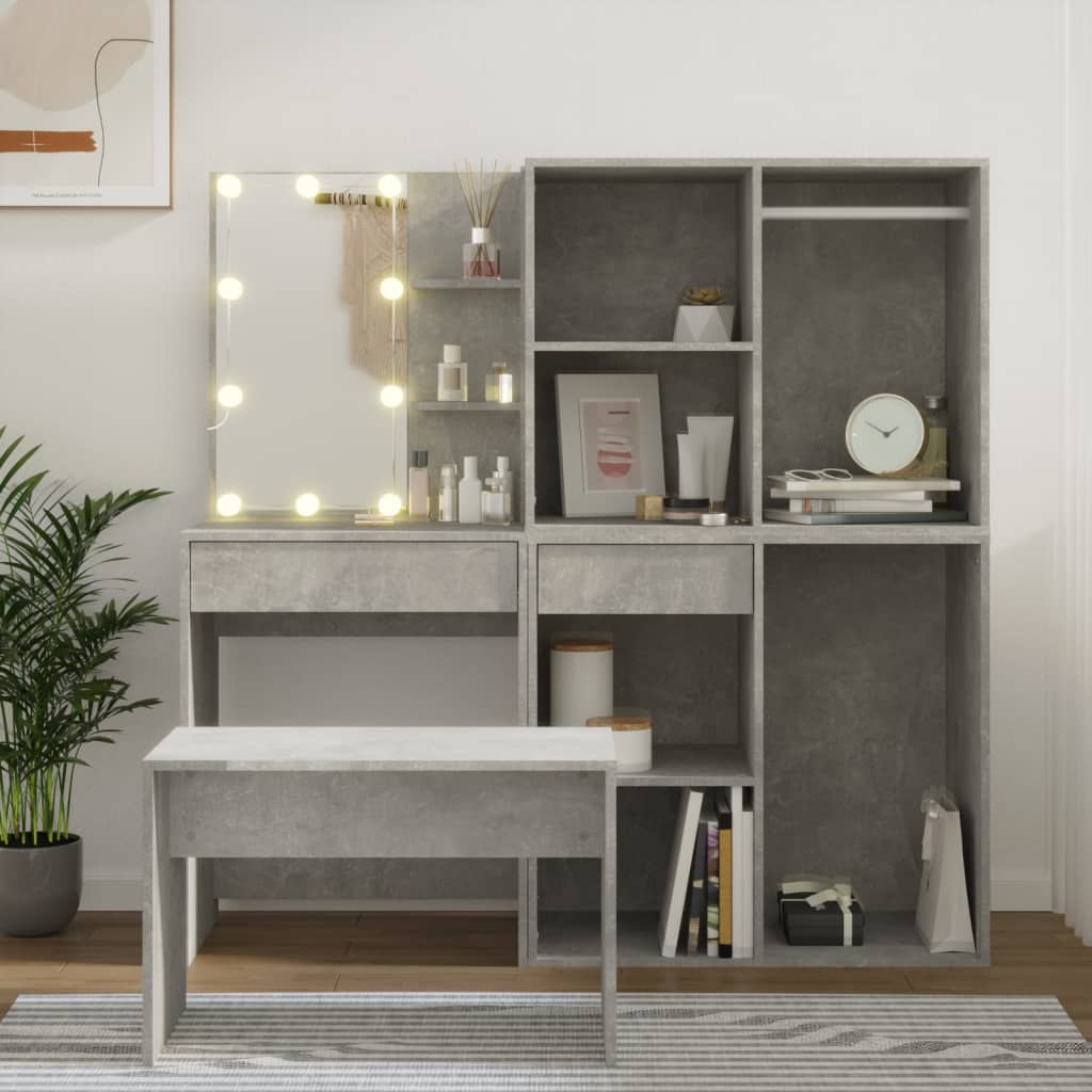 Schminktisch-Set Mit Led Sonoma-Eiche Holzwerkstoff