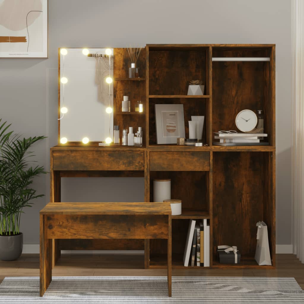 Schminktisch-Set Mit Led Sonoma-Eiche Holzwerkstoff