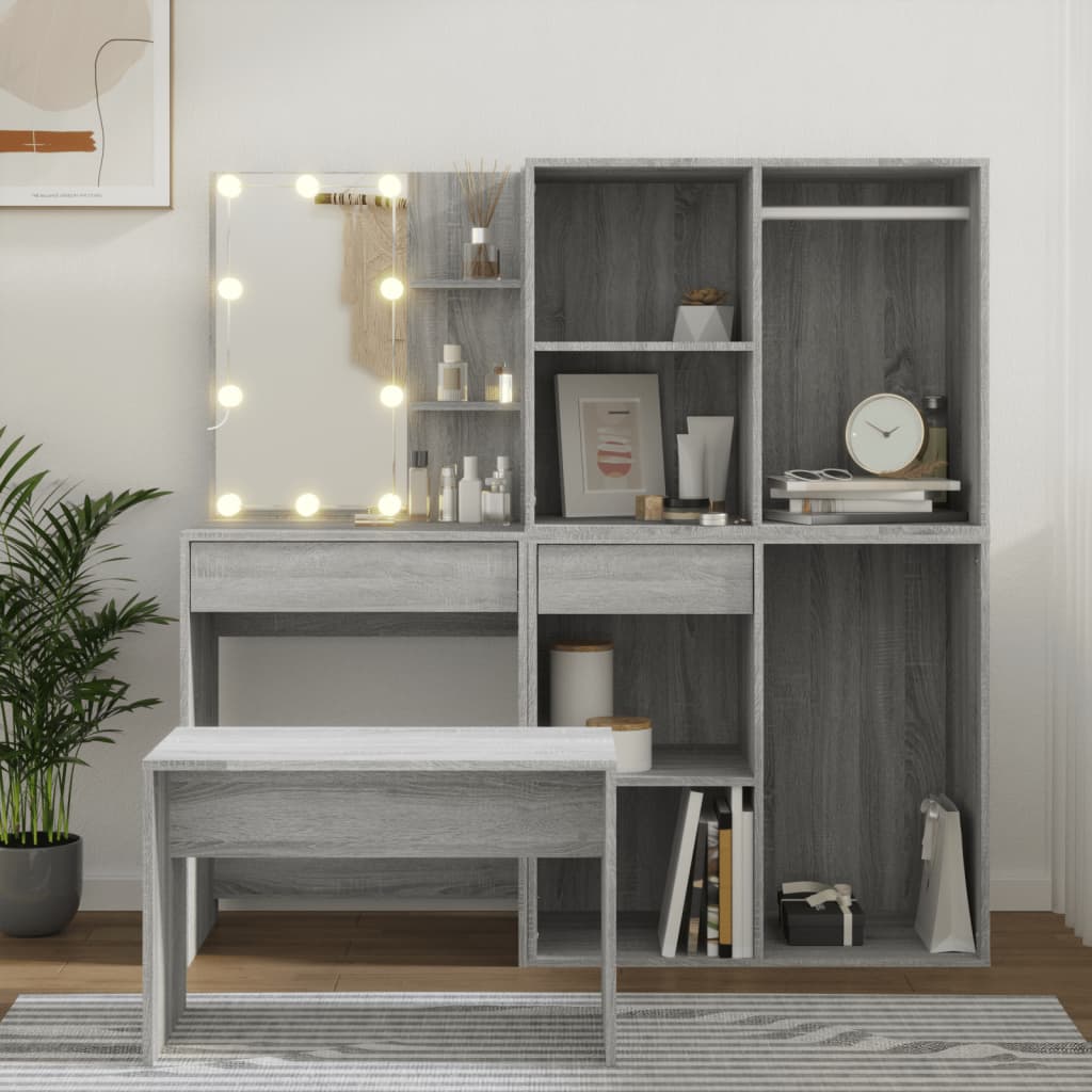 Schminktisch-Set Mit Led Sonoma-Eiche Holzwerkstoff