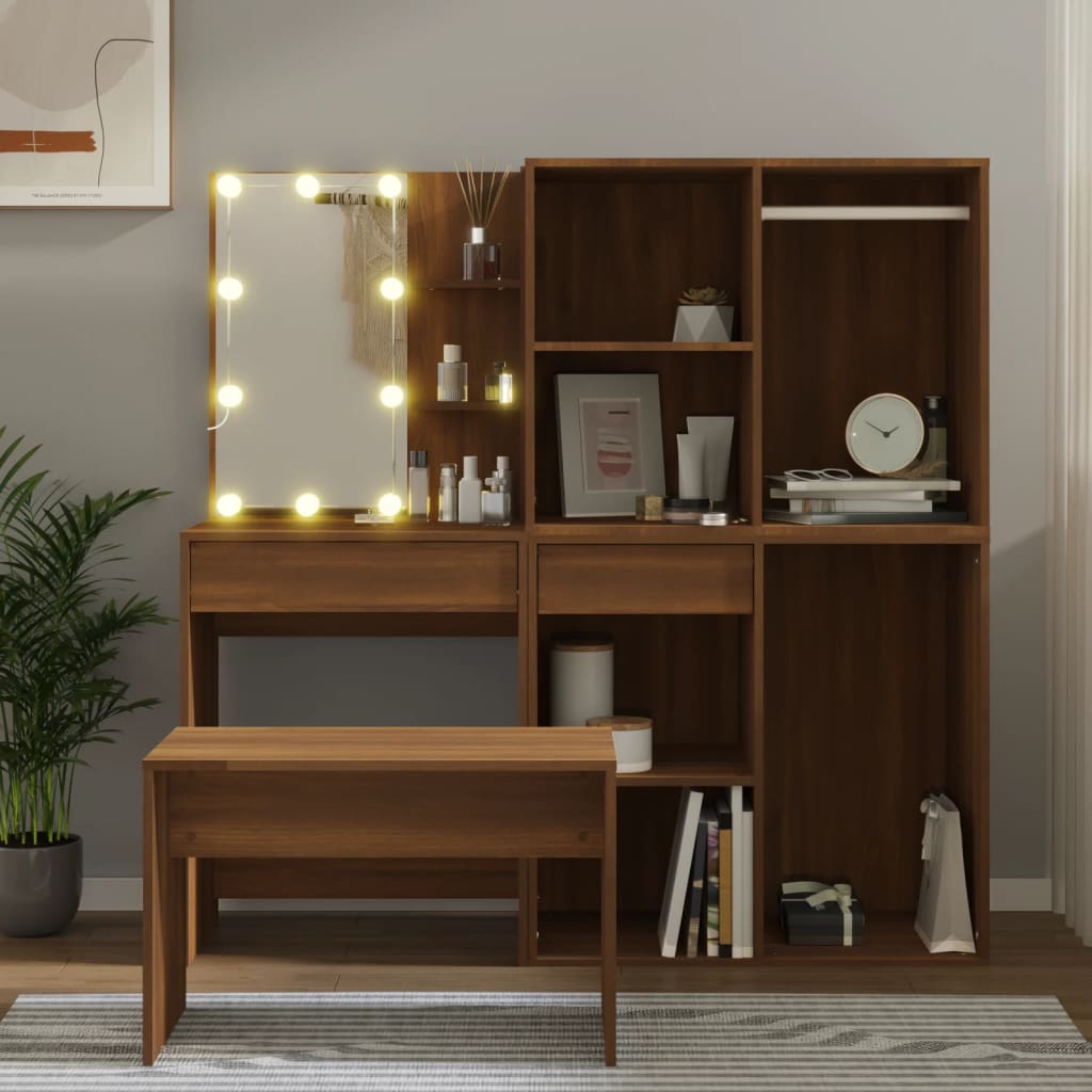Schminktisch-Set Mit Led Sonoma-Eiche Holzwerkstoff