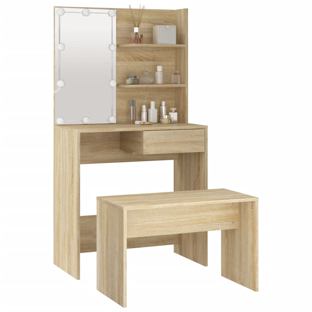 Schminktisch-Set Mit Led Sonoma-Eiche Holzwerkstoff