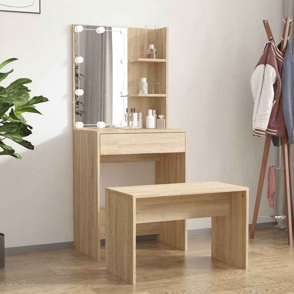 Schminktisch-Set Mit Led Sonoma-Eiche Holzwerkstoff