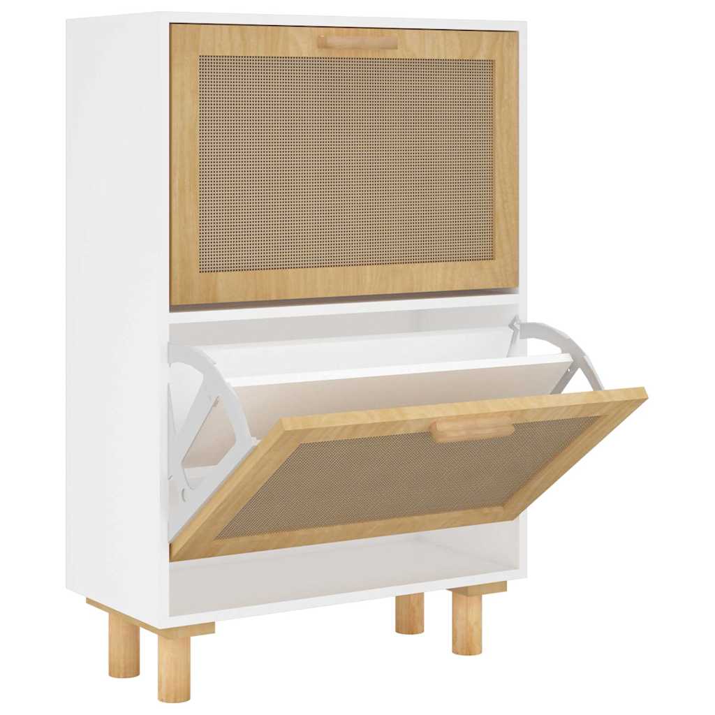 Schuhschrank 52X25X Holzwerkstoff & Rattan Natur Weiß