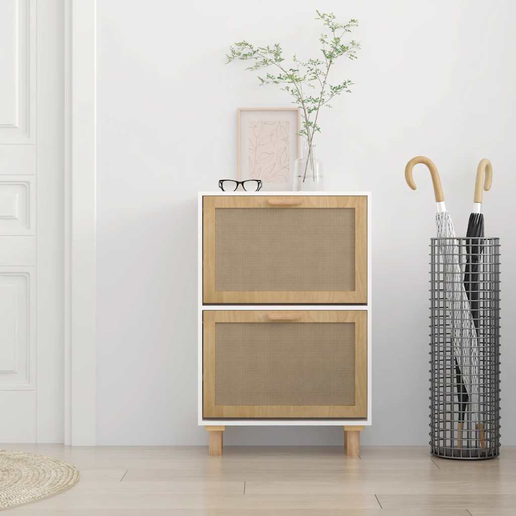 Schuhschrank 52X25X Holzwerkstoff & Rattan Natur Weiß