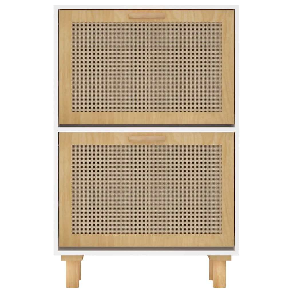 Schuhschrank 52X25X Holzwerkstoff & Rattan Natur Weiß