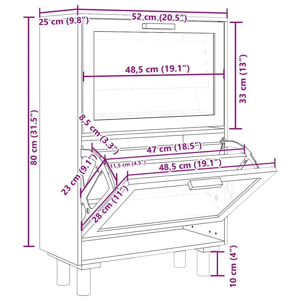 Schuhschrank 52X25X Holzwerkstoff & Rattan Natur Weiß