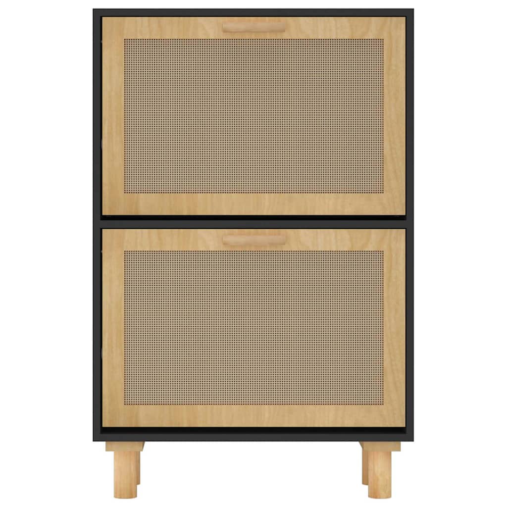 Schuhschrank 52X25X Holzwerkstoff & Rattan Natur Schwarz