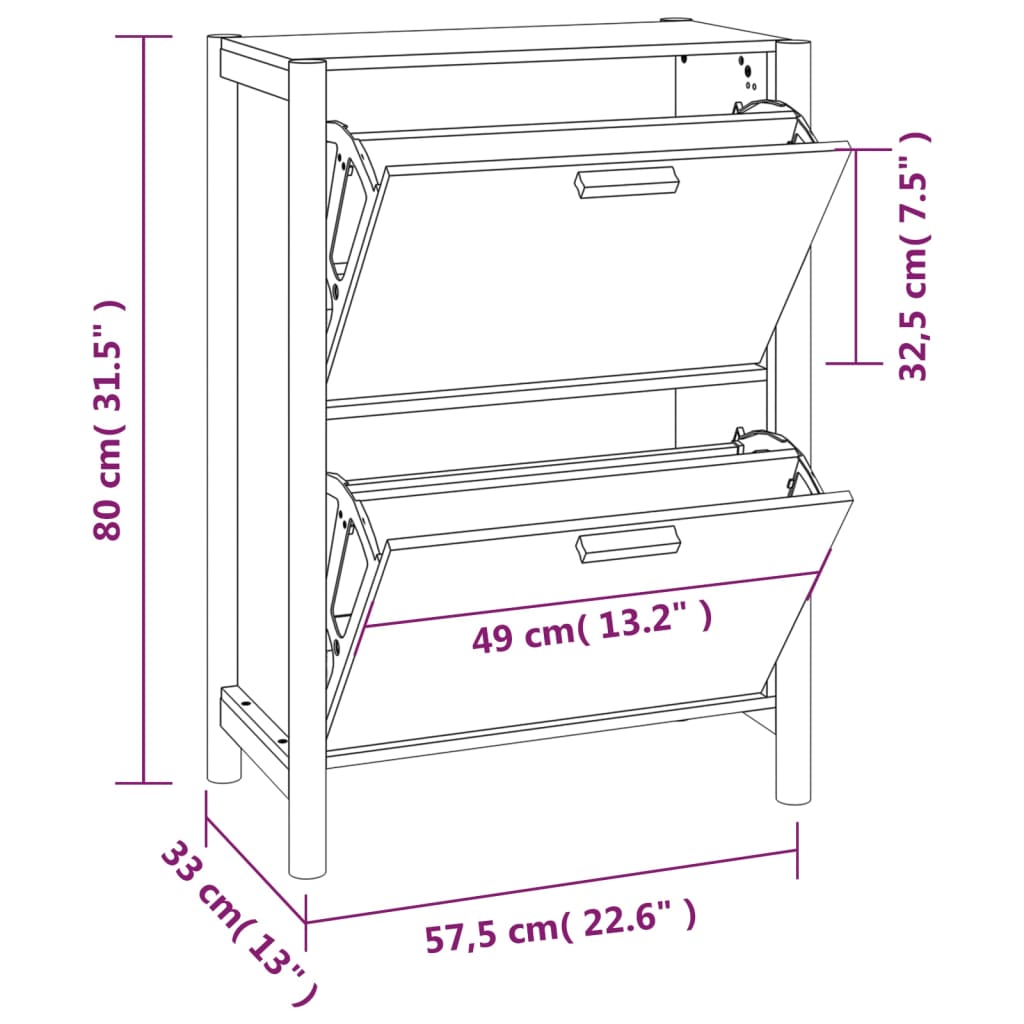 Schuhschrank 57,5X33X80 Cm Holzwerkstoff Schwarz
