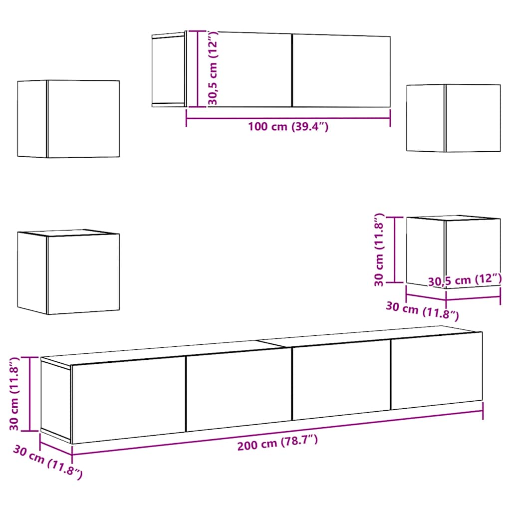 7-Tlg. Tv-Schrank-Set Holzwerkstoff
