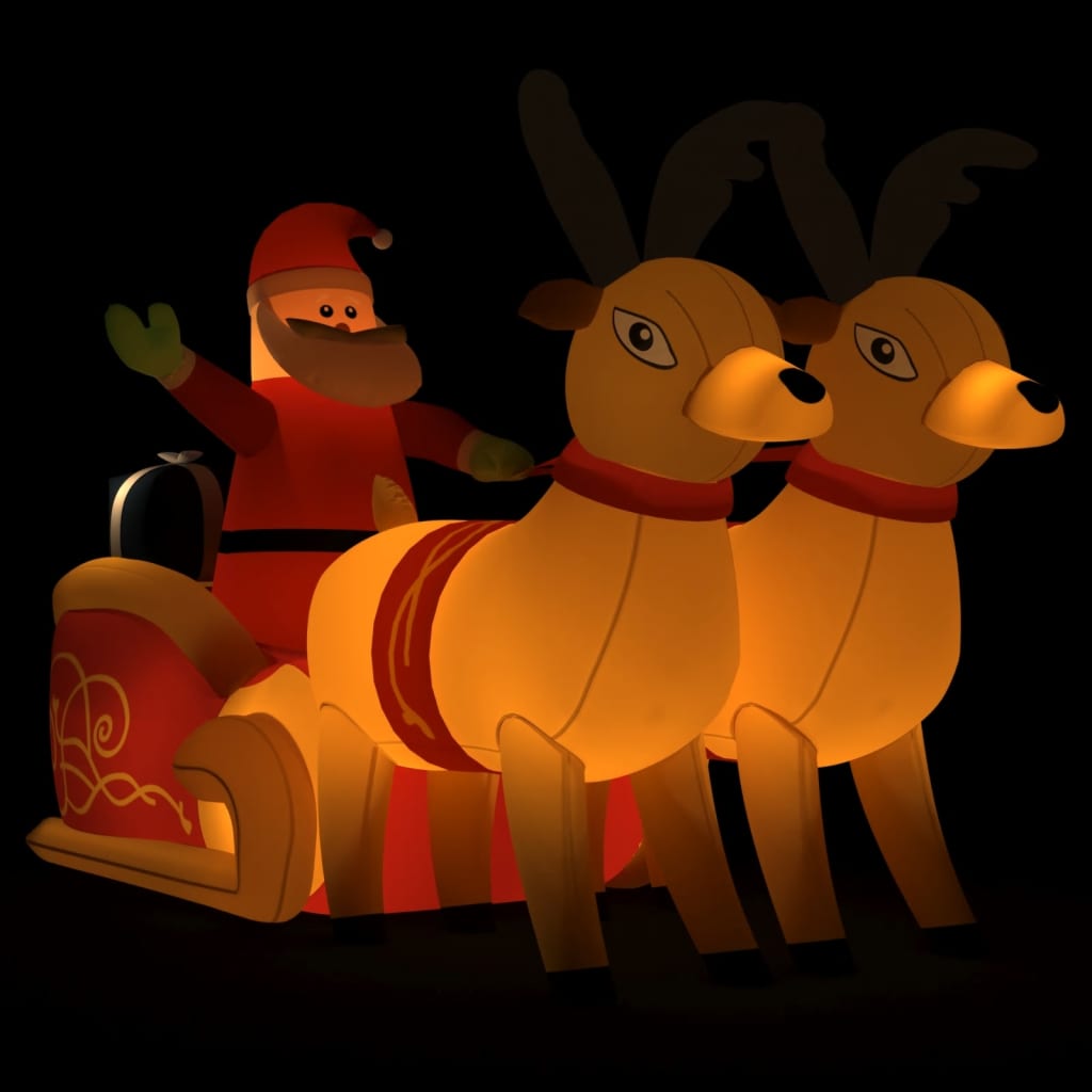 Aufblasbarer Weihnachtsmann Mit Rentieren Led Pastell Mehrfarbig Und Dunkelgrün