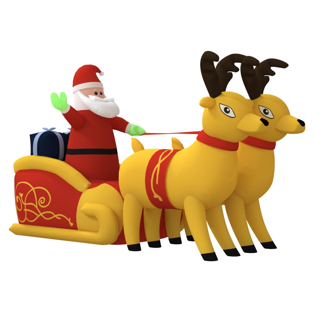 Aufblasbarer Weihnachtsmann Mit Rentieren Led Pastell Mehrfarbig Und Dunkelgrün