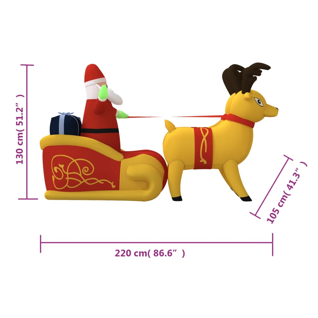 Aufblasbarer Weihnachtsmann Mit Rentieren Led Pastell Mehrfarbig Und Dunkelgrün