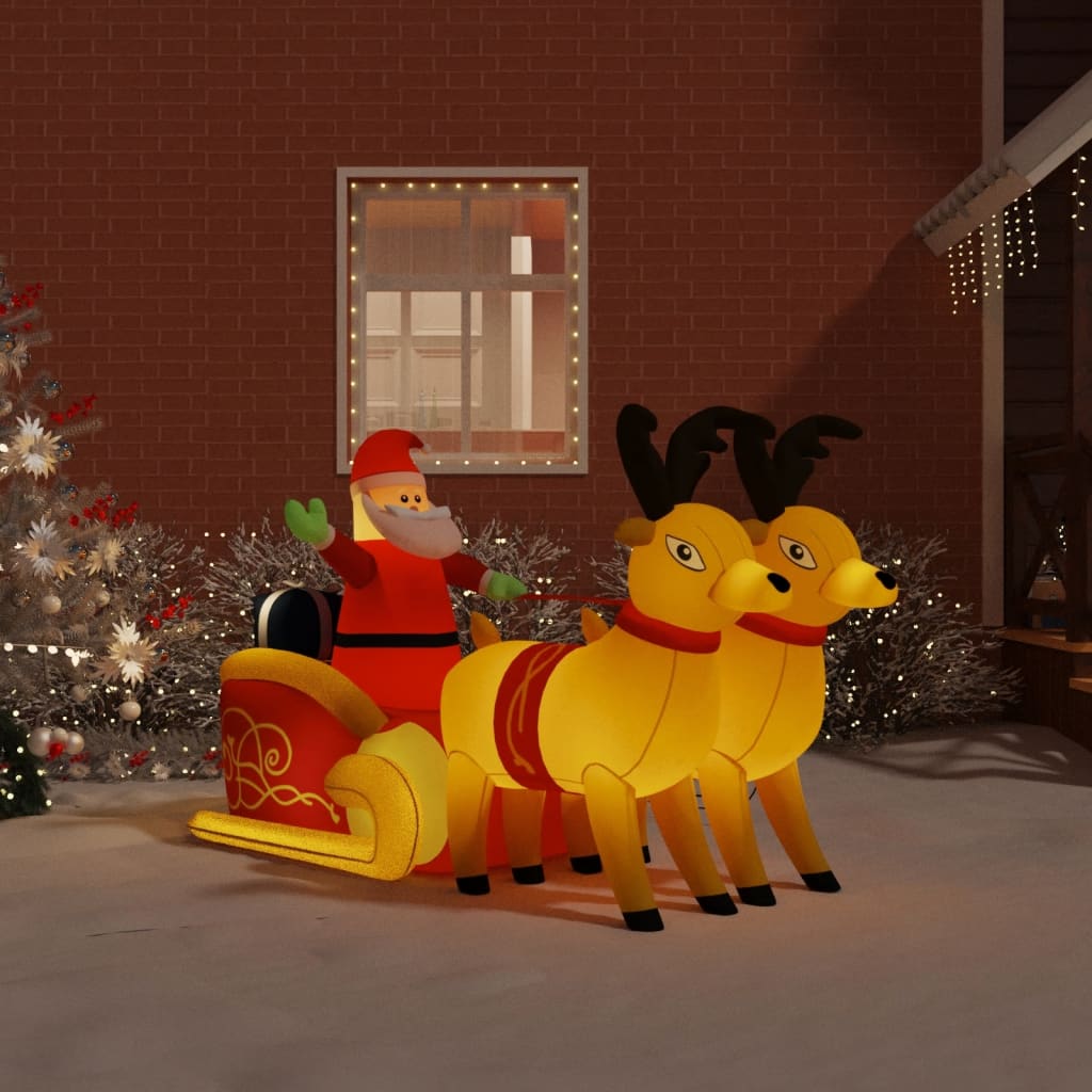 Aufblasbarer Weihnachtsmann Mit Rentieren Led Pastell Mehrfarbig Und Dunkelgrün