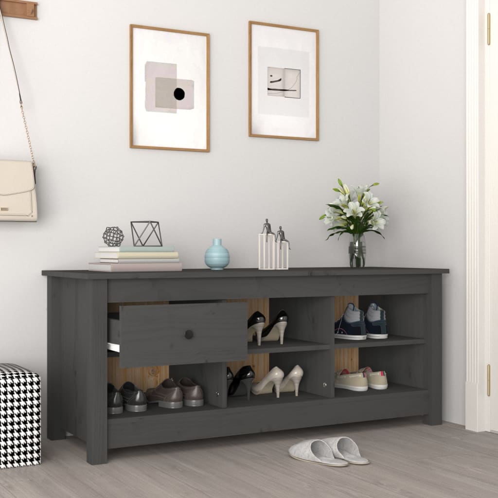 Schuhschrank 110X38X45,5 Cm Massivholz Kiefer Grau