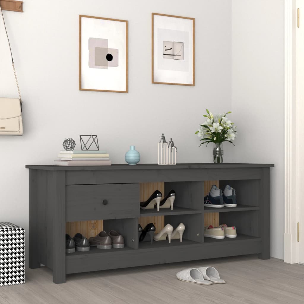 Schuhschrank 110X38X45,5 Cm Massivholz Kiefer Grau