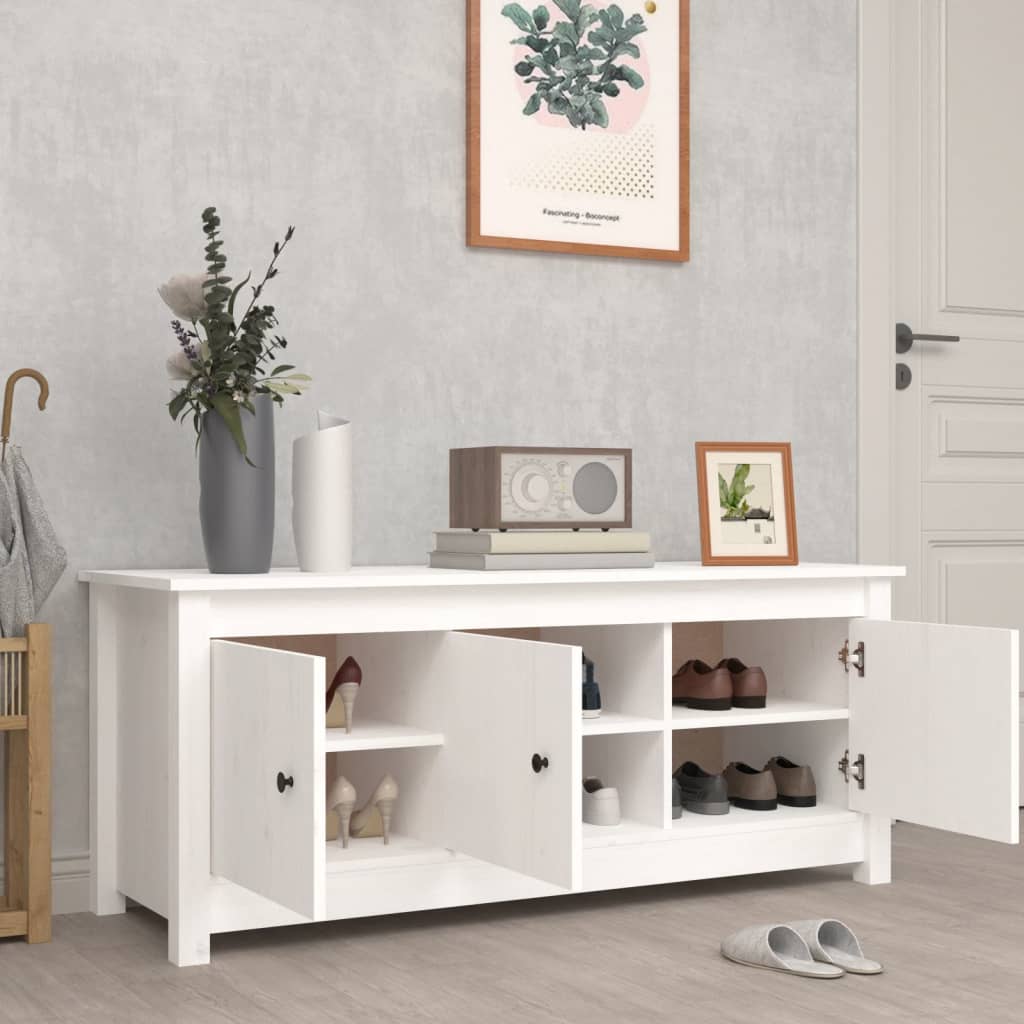 Schuhschrank 110X38X45,5 Cm Massivholz Kiefer Weiß