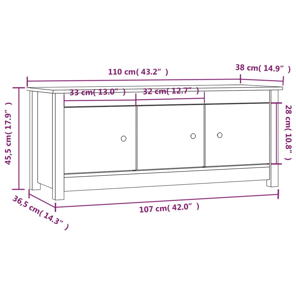 Schuhschrank 110X38X45,5 Cm Massivholz Kiefer Weiß