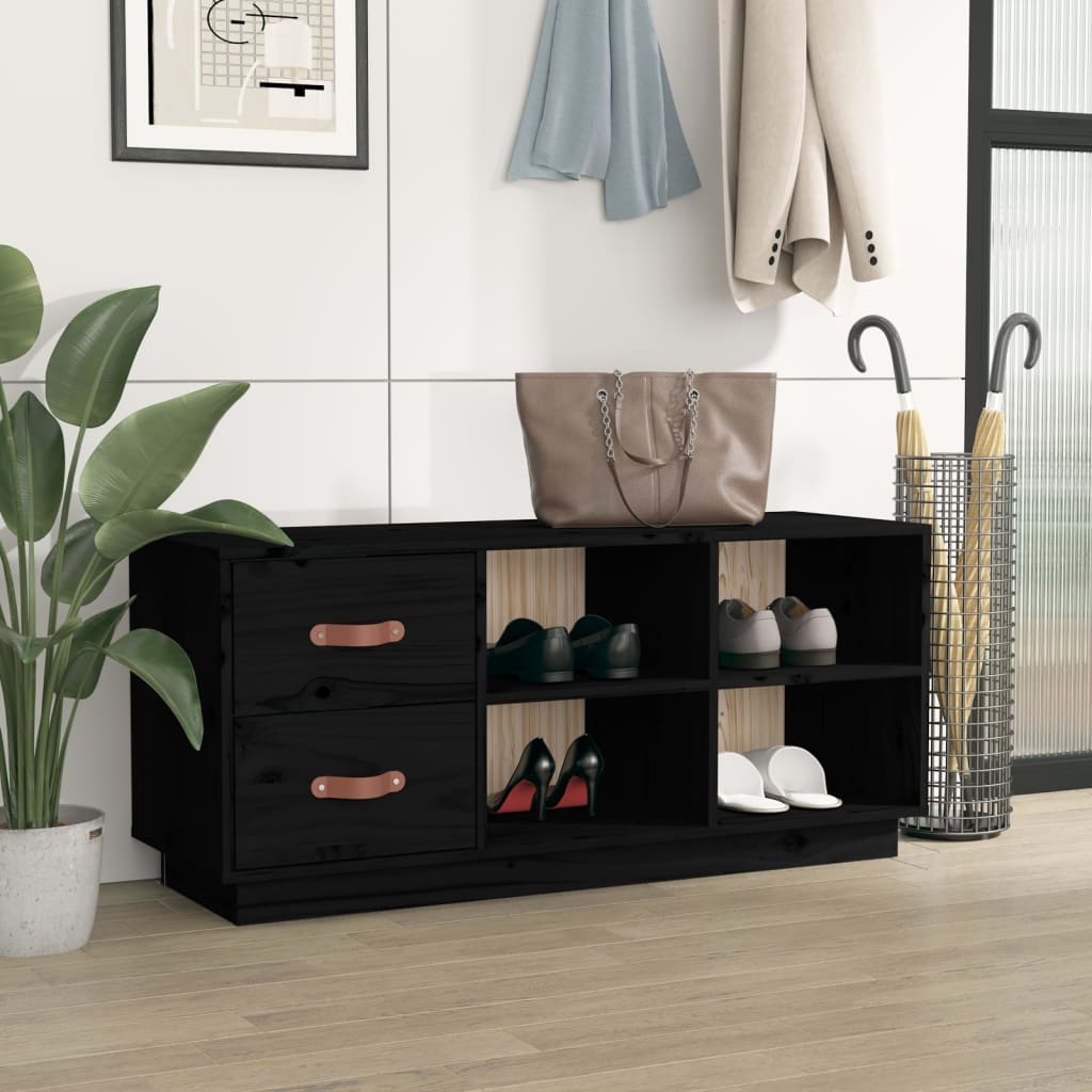 Schuhbank 100X34X45 Cm Massivholz Kiefer Schwarz