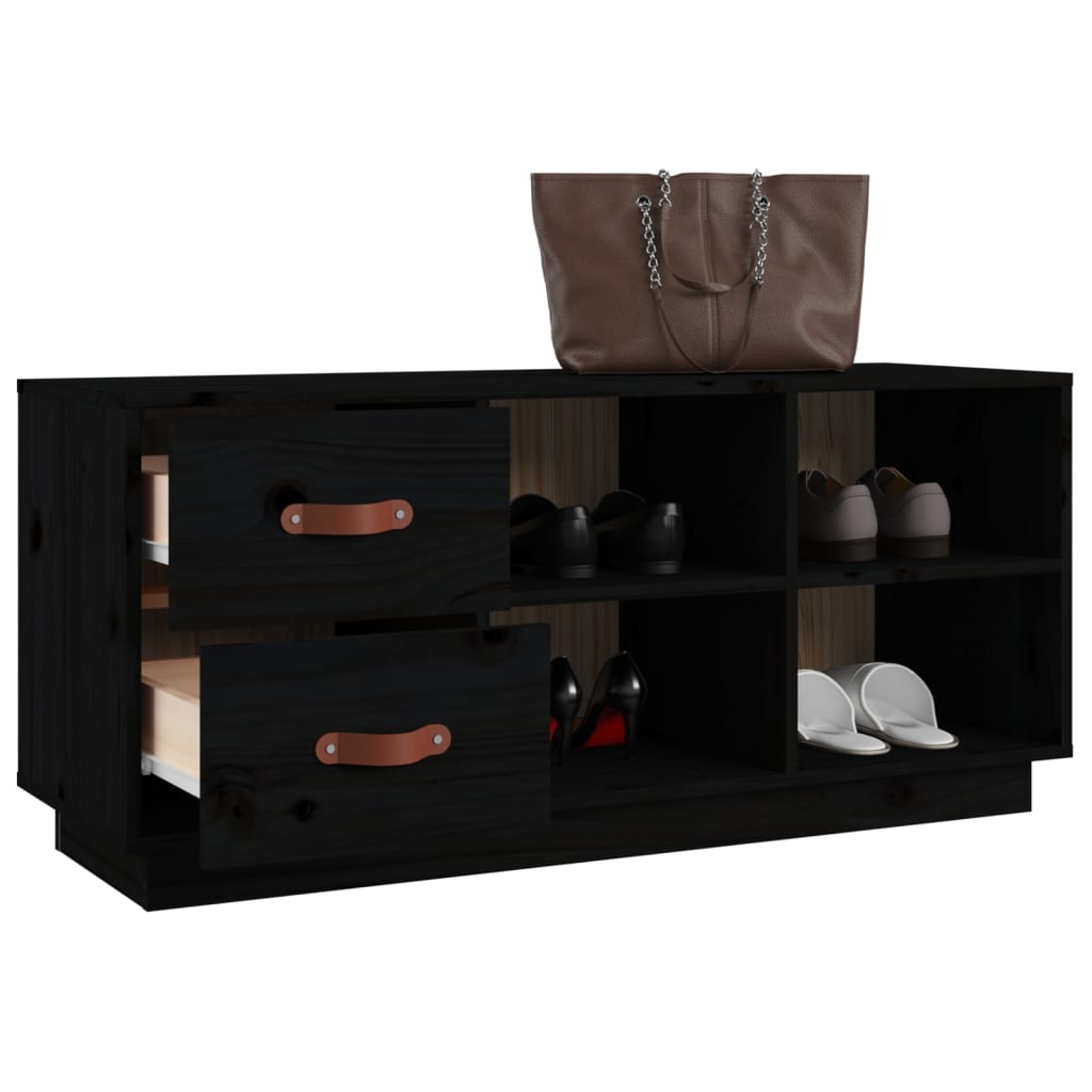 Schuhbank 100X34X45 Cm Massivholz Kiefer Schwarz