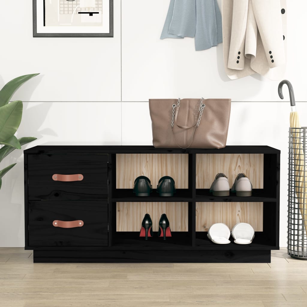 Schuhbank 100X34X45 Cm Massivholz Kiefer Schwarz