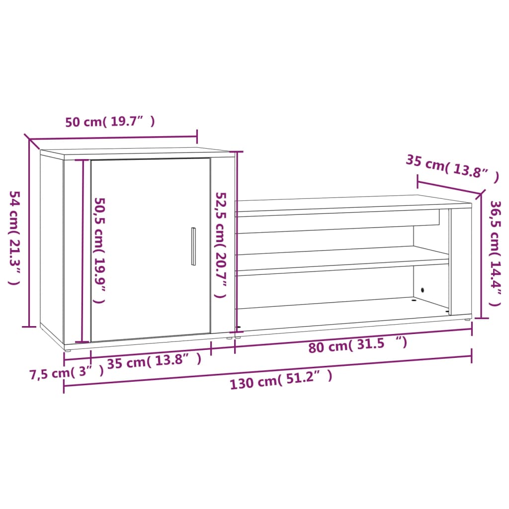 Schuhschrank 130X35X54 Cm Holzwerkstoff Grau Sonoma