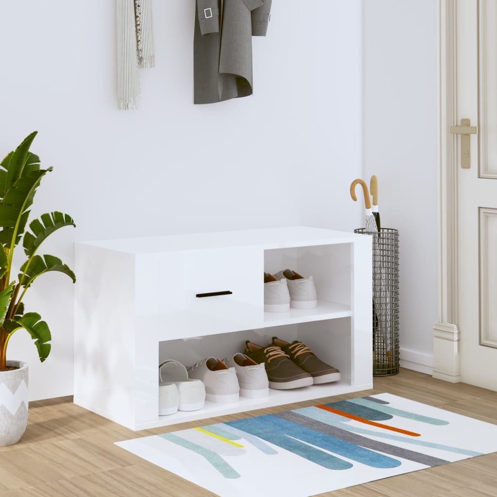 Schuhschrank 80X35X45 Cm Holzwerkstoff Hochglanz-Weiß