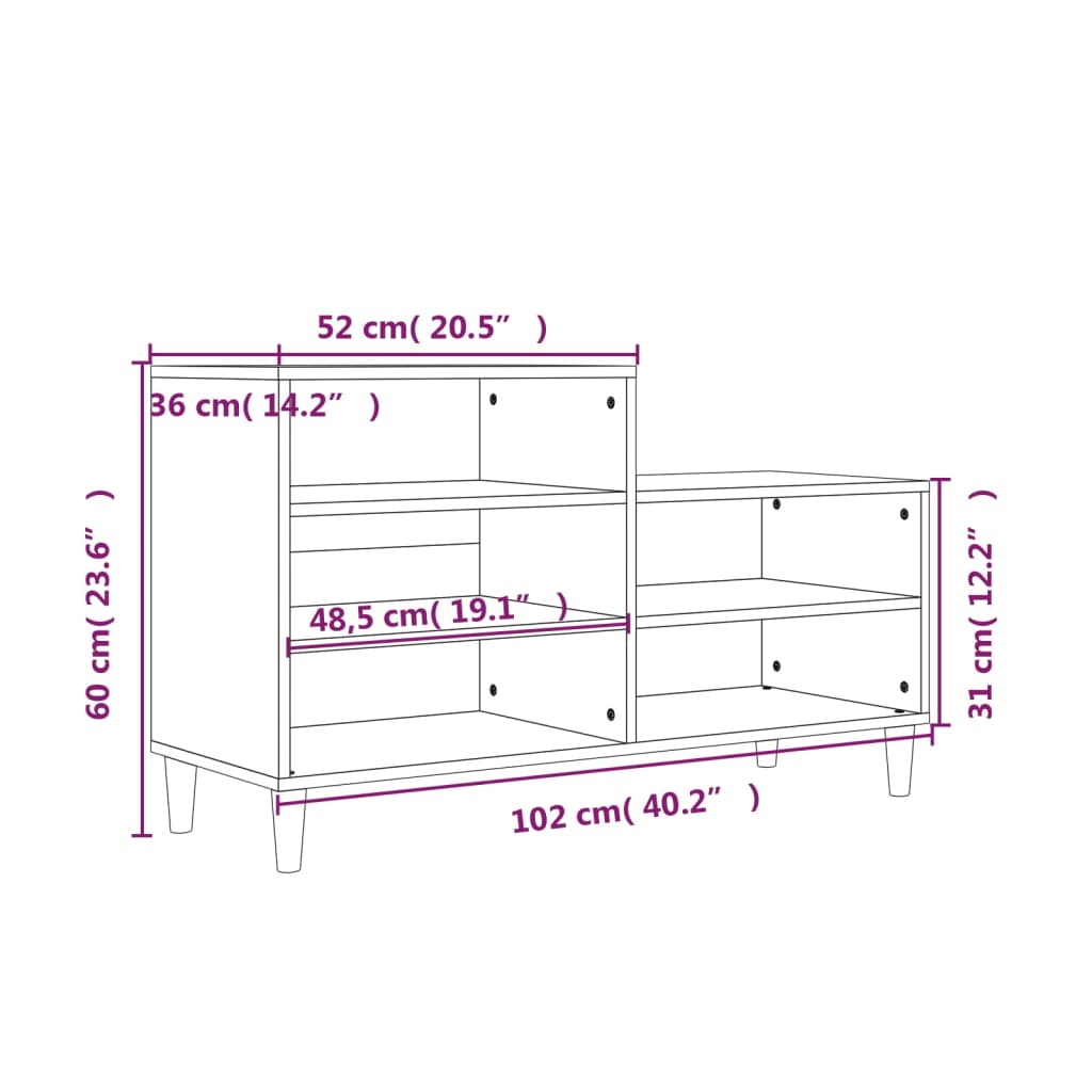 Schuhregal 102X36X60 Cm Holzwerkstoff Schwarz