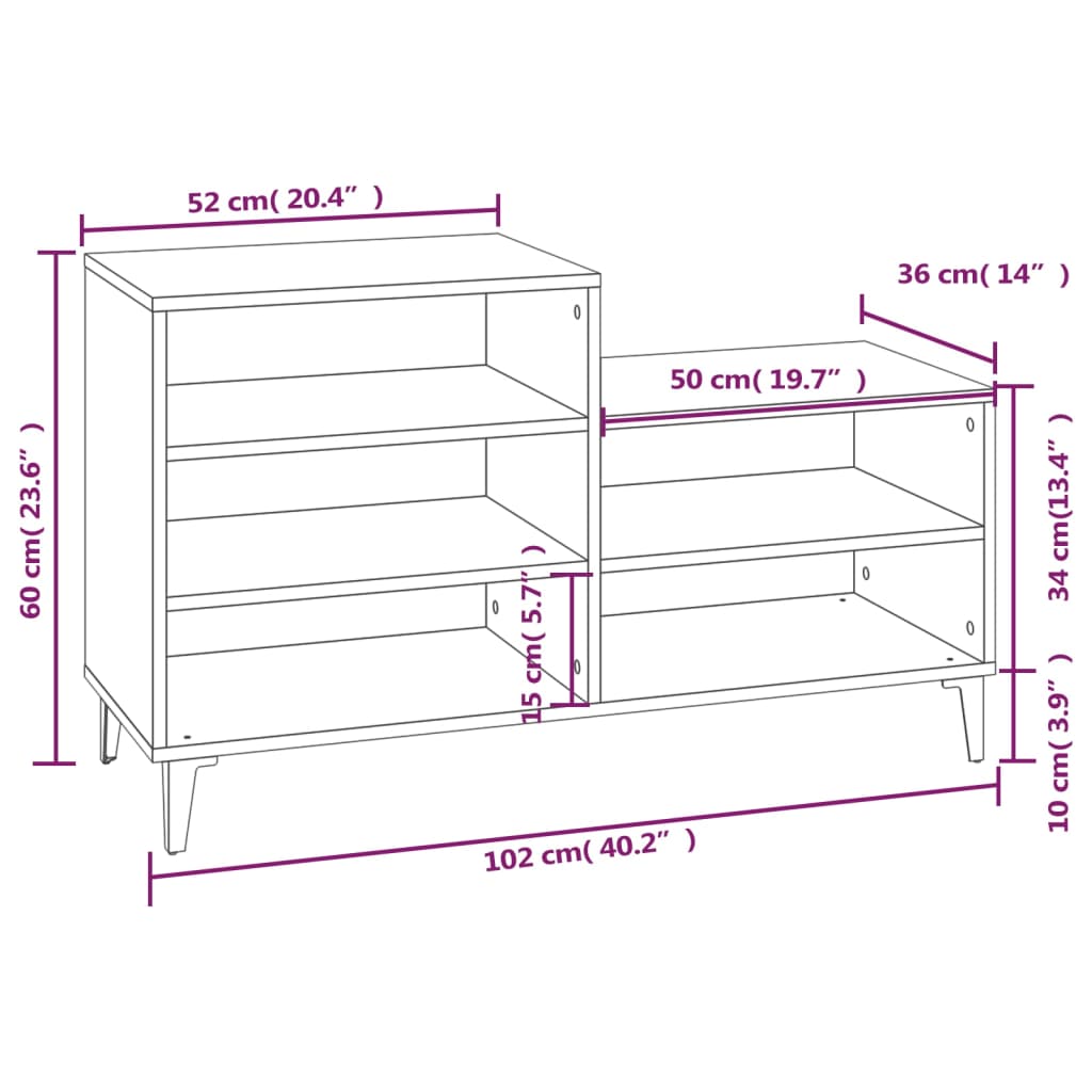 Schuhregal 102X36X60 Cm Holzwerkstoff Betongrau