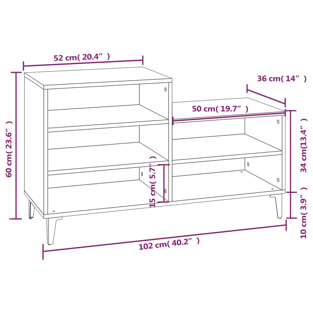 Schuhregal 102X36X60 Cm Holzwerkstoff Grau Sonoma