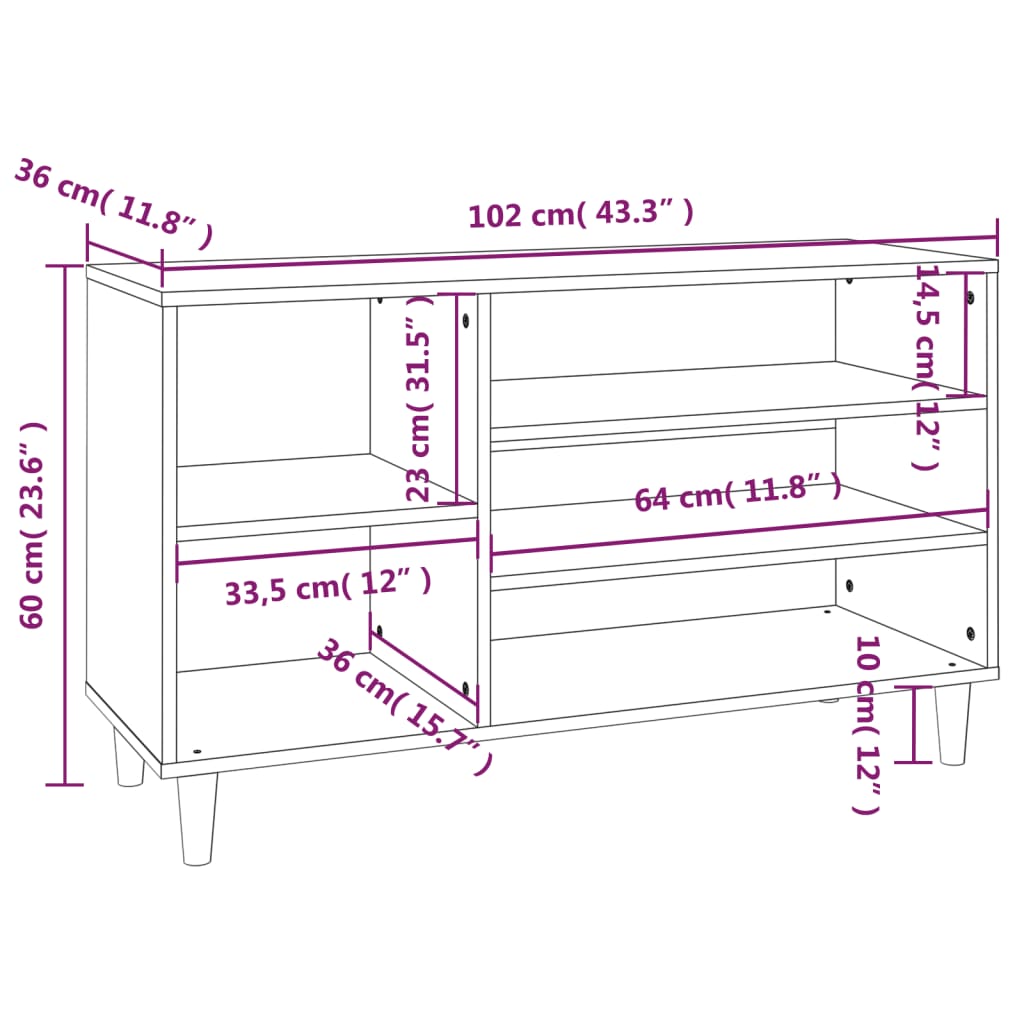 Schuhregal 102X36X60 Cm Holzwerkstoff Räuchereiche