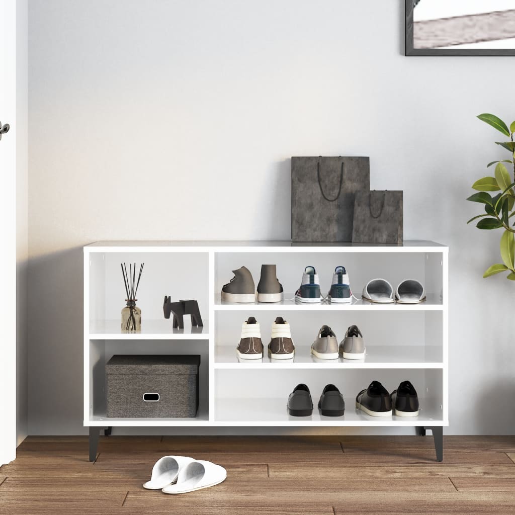 Schuhregal 102X36X60 Cm Holzwerkstoff Hochglanz-Weiß
