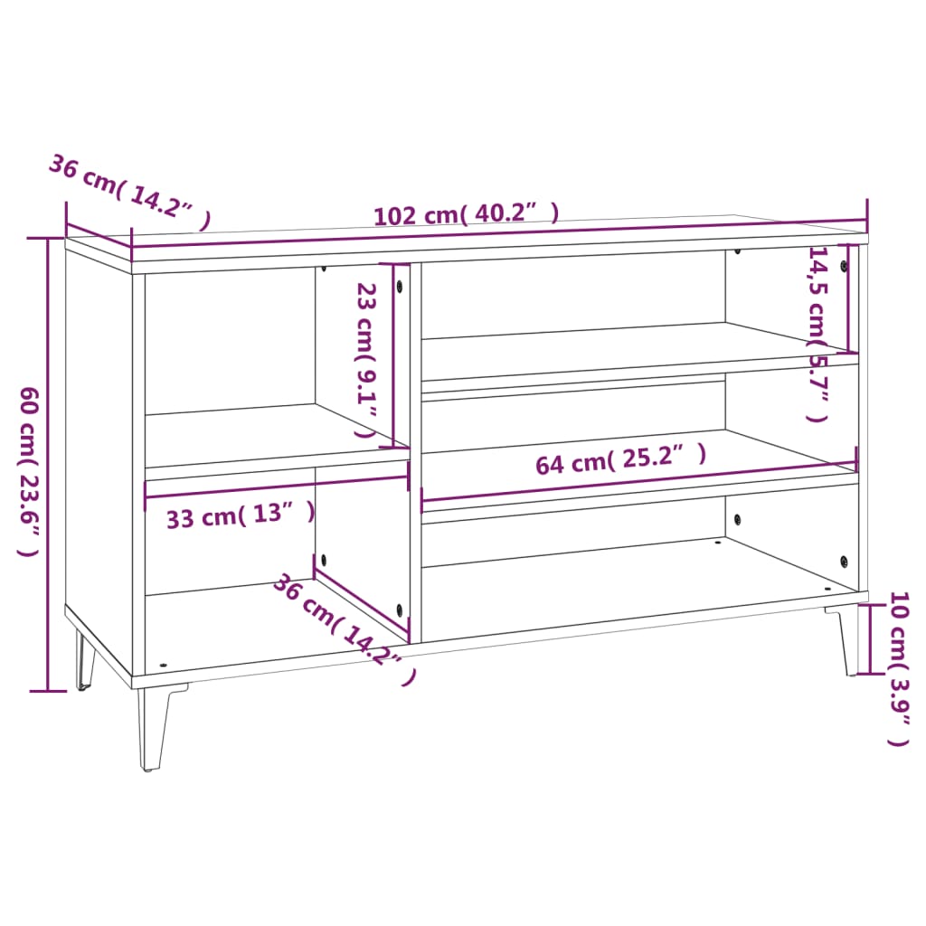 Schuhregal 102X36X60 Cm Holzwerkstoff Hochglanz-Weiß