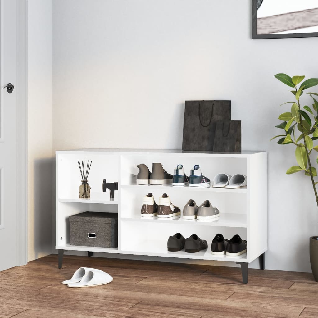 Schuhregal 102X36X60 Cm Holzwerkstoff Hochglanz-Weiß
