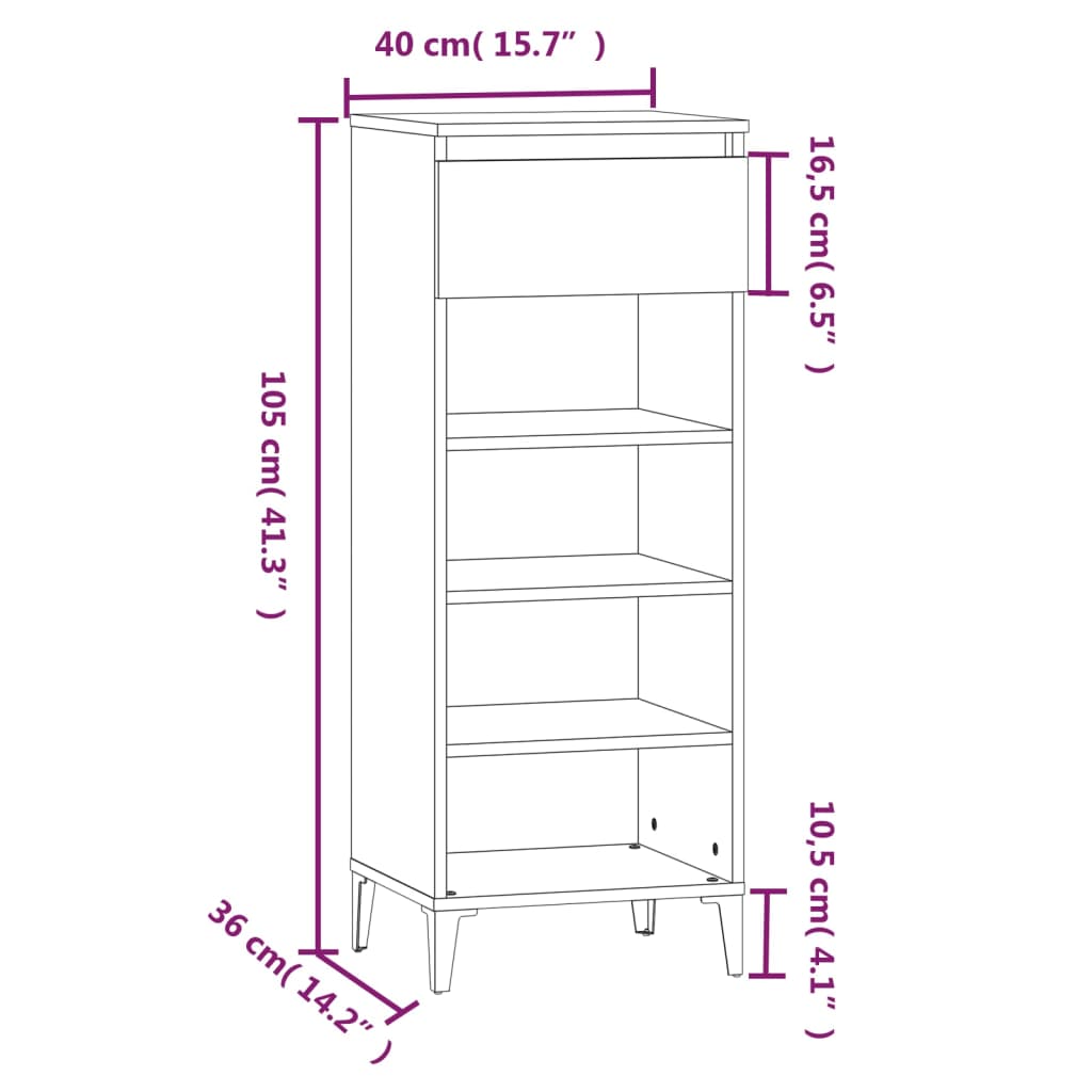 Schuhregal Braun Eichen-Optik 40X36X105 Cm Holzwerkstoff Braune Eiche