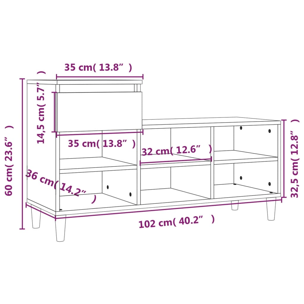 Schuhregal Sonoma-Eiche 102X36X60 Cm Holzwerkstoff Sonoma Eiche