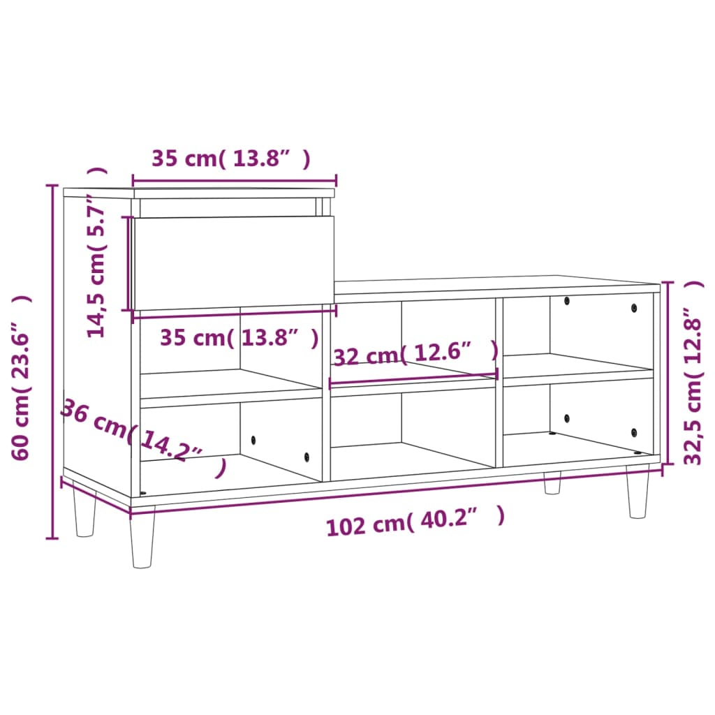 Schuhregal 102X36X60 Cm Holzwerkstoff Grau Sonoma