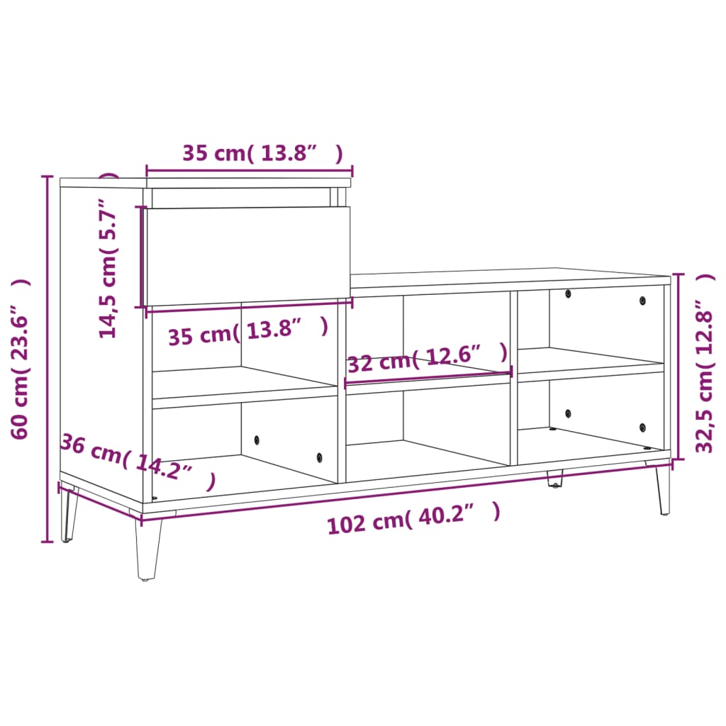 Schuhregal 102X36X60 Cm Holzwerkstoff Weiß