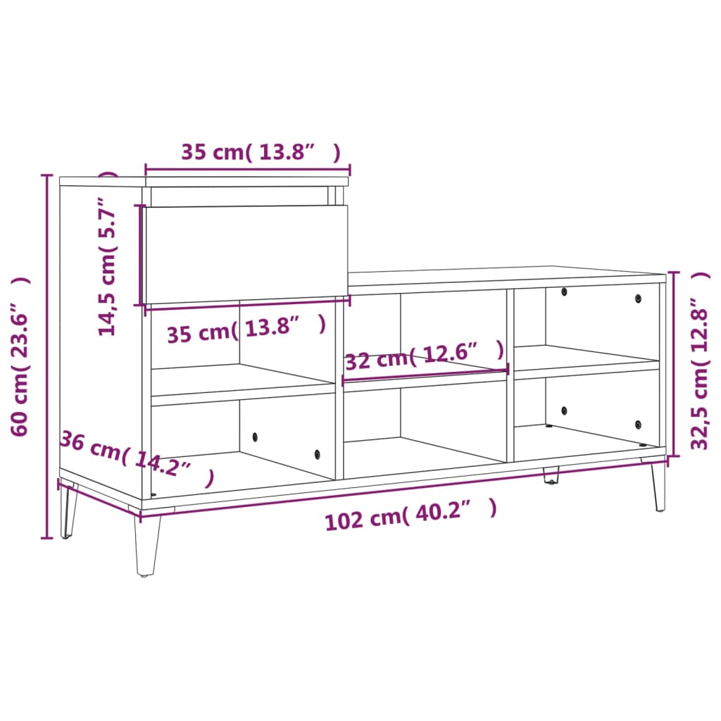 Schuhregal Sonoma-Eiche 102X36X60 Cm Holzwerkstoff Sonoma Eiche