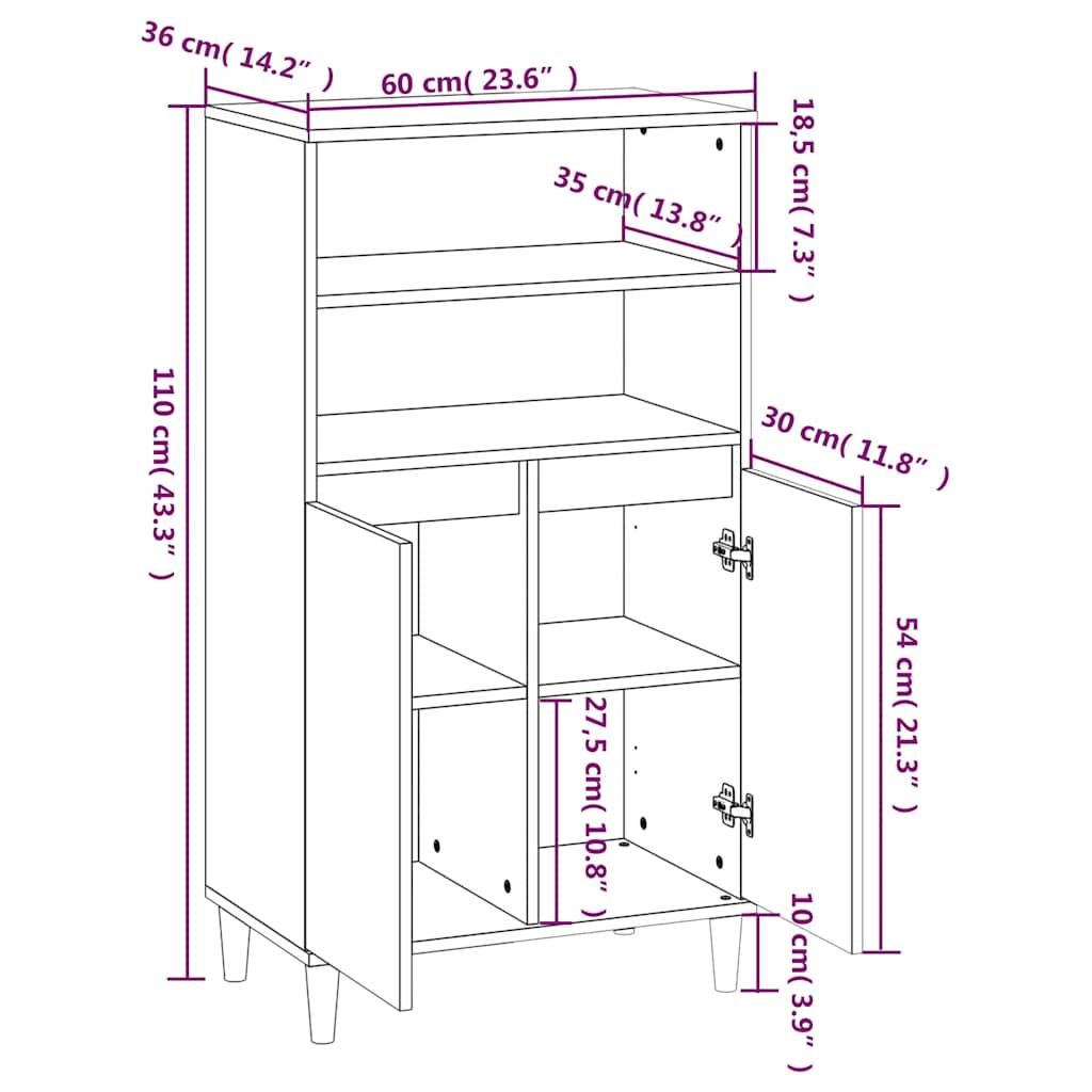 Highboard Sonoma-Eiche 60X36X110 Cm Holzwerkstoff