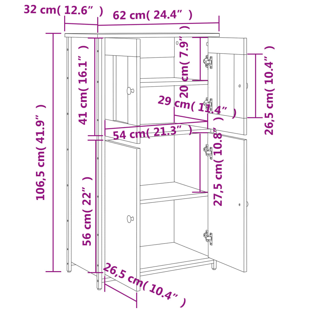 Highboard Sonoma-Eiche 62X32X106,5 Cm Holzwerkstoff