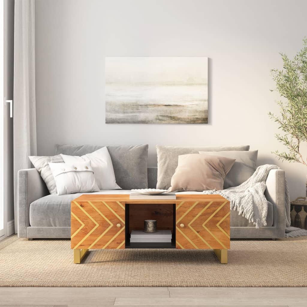 Couchtisch Braun Und Schwarz 100X54X40 Cm Massivholz Mango