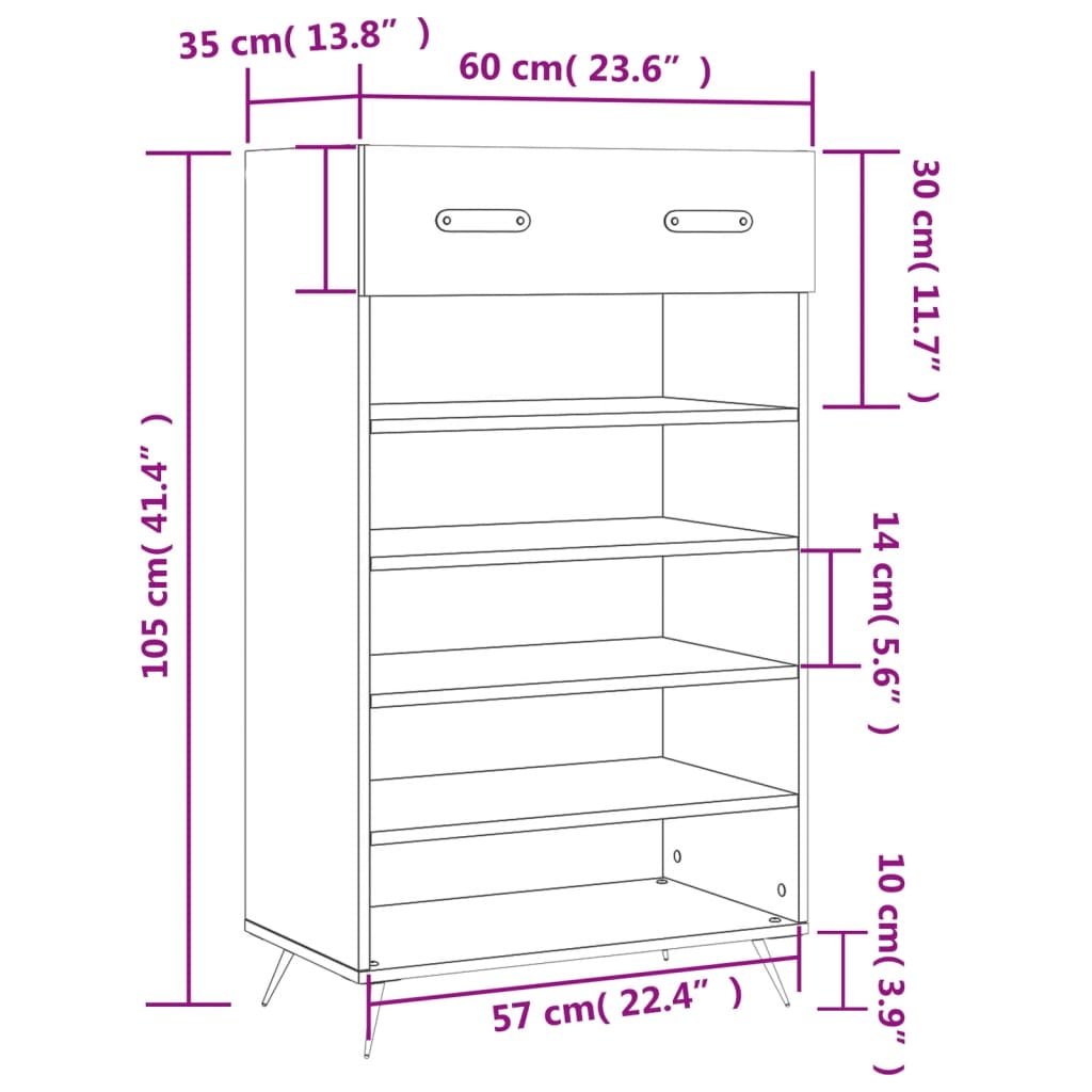 Schuhschrank 60X35X105 Cm Holzwerkstoff Schwarz
