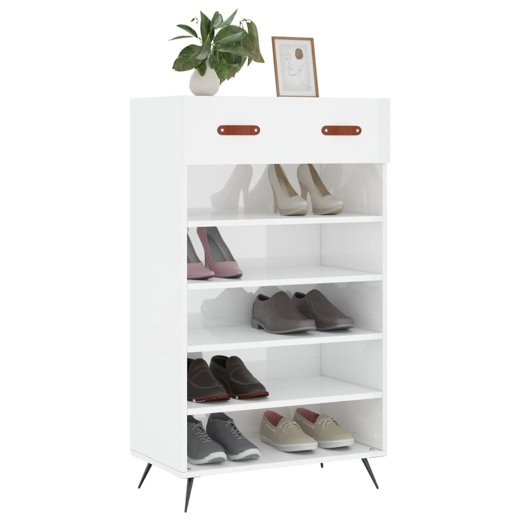 Schuhschrank 60X35X105 Cm Holzwerkstoff Hochglanz-Weiß