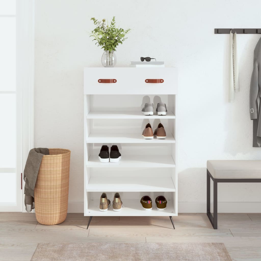 Schuhschrank 60X35X105 Cm Holzwerkstoff Hochglanz-Weiß