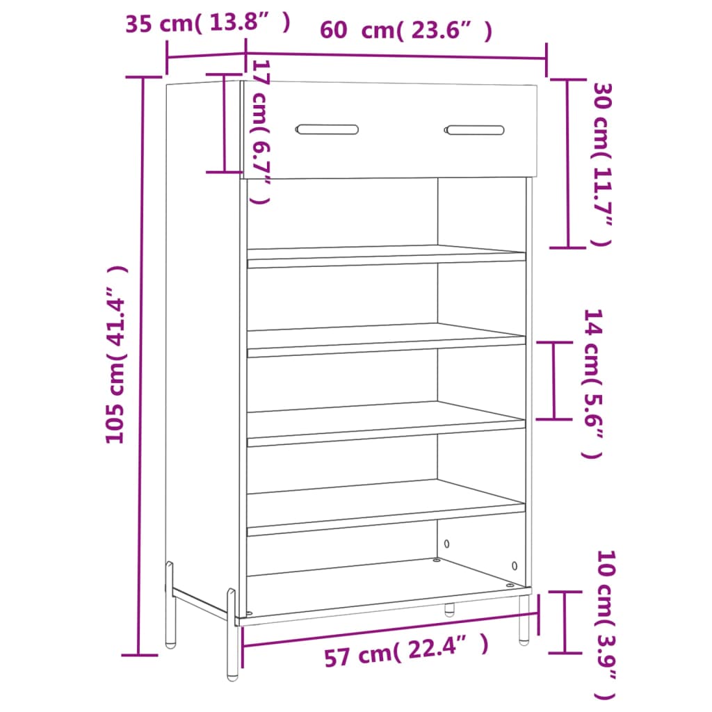 Schuhschrank 60X35X105 Cm Holzwerkstoff Schwarz